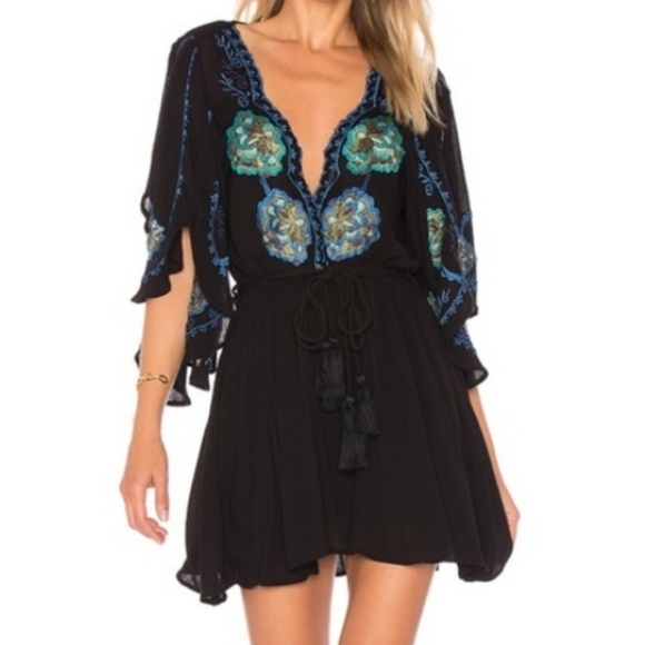 Free People Dresses & Skirts - Free People Cora Black Floral Embroidered Dress